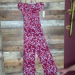 New GB juniors red‎ pants romper jumpsuit spaghetti straps, ruching, size XL